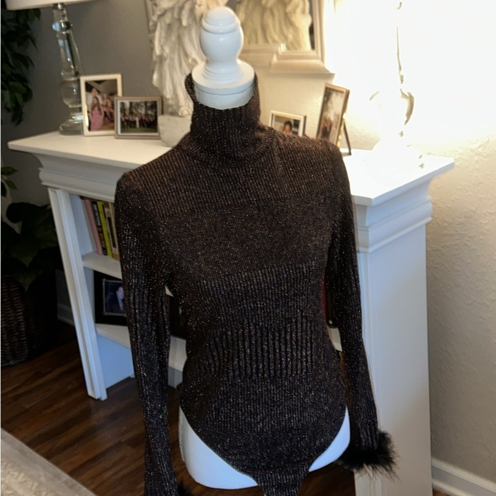 Wayf Shimmering Brown Turtleneck Sweater